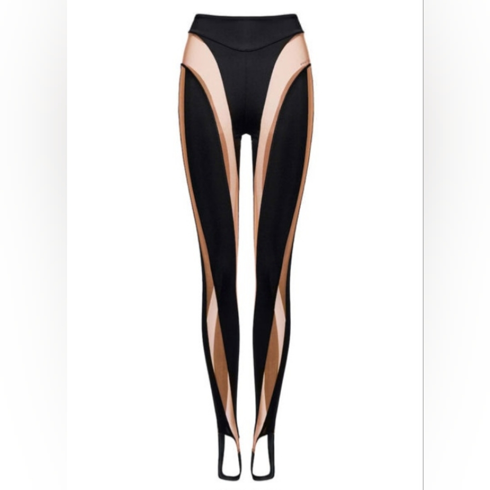 NWT HM X Mugler Mesh-paneled Stirrup Leggings, H&M sz 4 - Picture 1 of 5